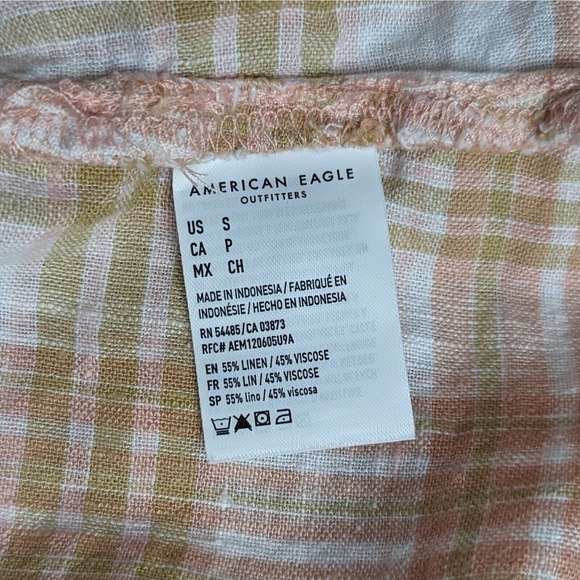 American Eagle Oversized Linen Shirt Small Lounge Beach Coverup Plaid Roll Tab - Picture 4 of 8